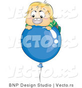 Vector of Happy Baby Boy Floating on a Blue Balloon by BNP Design Studio