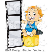 Vector of Happy Baby Boy Photographer Sitting Beside a Film by BNP Design Studio