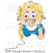 Vector of Happy Baby Drawing Picture on a Floor by BNP Design Studio