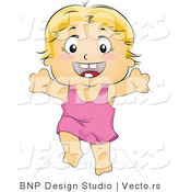 Vector of Happy Baby Girl Taking Her First Steps with Arms Reaching out by BNP Design Studio