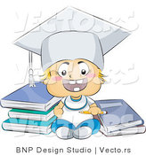 Vector of Happy Baby Graduate with Books by BNP Design Studio
