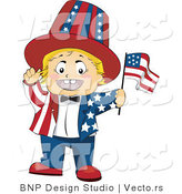 Vector of Happy Baby Waving a Flag and Wearing an American Suit by BNP Design Studio