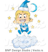 Vector of Happy Baby Wearing Blue Pajamas on a Cloud by BNP Design Studio