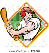 Vector of Happy Baseball Player Batting over a Field Diamond 2 by Patrimonio