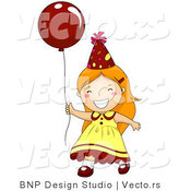 Vector of Happy Birthday Girl Running with Red Balloon by BNP Design Studio