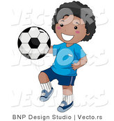 Vector of Happy Black Boy Kneeing Soccer Ball by BNP Design Studio