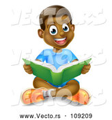 Vector of Happy Black Boy Sitting on the Floor and Reading a Book by AtStockIllustration