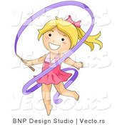 Vector of Happy Blond Gymnast Girl Dancing with Purple Ribbon by BNP Design Studio