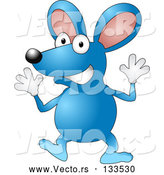 Vector of Happy Blue Mouse Wearing Gloves and Doing Jazz Hands by AtStockIllustration