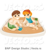 Vector of Happy Boy and Girl Playing in a Sand Box by BNP Design Studio