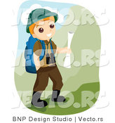 Vector of Happy Boy Scout Hiking in the Mountains by BNP Design Studio