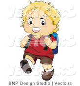Vector of Happy Boy Walking to School with a Backpack by BNP Design Studio