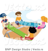 Vector of Happy Boys and Girls Playing on Teeter Totters at a Park by BNP Design Studio