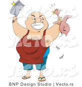 Vector of Happy Butcher Man Holding Knife and Chicken by BNP Design Studio