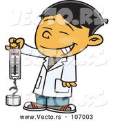 Vector of Happy Cartoon Asian School Boy Holding a Spring Scale by Toonaday