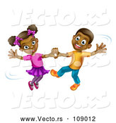 Vector of Happy Cartoon Black Boy and Girl Dancing by AtStockIllustration