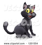 Vector of Happy Cartoon Black Halloween Cat with Yellow Eyes by AtStockIllustration
