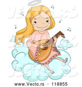Vector of Happy Cartoon Blond Angel Girl Playing a Lute on a Cloud by BNP Design Studio