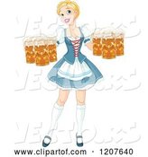Vector of Happy Cartoon Blond Oktoberfest Beer Maiden Lady by Pushkin