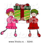 Vector of Happy Cartoon Boy and Girl Carrying a Big Christmas Present by BNP Design Studio