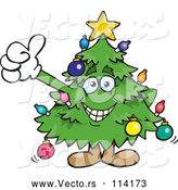 Vector of Happy Cartoon Christmas Tree Giving a Thumb up by Dennis Holmes Designs