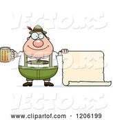 Vector of Happy Cartoon Chubby Oktoberfest German Guy Holding a Beer and Sign by Cory Thoman
