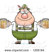 Vector of Happy Cartoon Chubby Oktoberfest German Guy Holding Two Beers by Cory Thoman