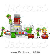 Vector of Happy Cartoon Elf Kids Working in Santa's Toy Factory by BNP Design Studio