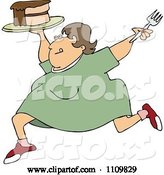 Vector of Happy Cartoon Fat Lady Running with Cake by Djart