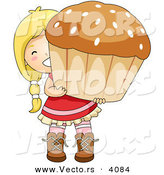 Vector of Happy Cartoon Girl Carrying Big Cupcake by BNP Design Studio
