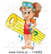 Vector of Happy Cartoon Girl with an Inflatable Mattress and Snorkel Gear by Visekart