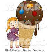 Vector of Happy Cartoon Girl with Large Ice Cream Cone by BNP Design Studio