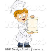 Vector of Happy Cartoon Graduate Boy Holding Opened Blank Scroll by BNP Design Studio