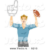 Vector of Happy Cartoon Guy Holding up a Number One Hand Glove and Football by BNP Design Studio