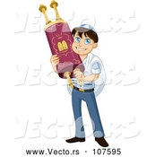 Vector of Happy Cartoon Jewish Boy Holding a Torah for Bar Mitzvah by Liron Peer