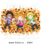 Vector of Happy Cartoon Kids Laying on a Pile of Autumn Leaves by BNP Design Studio