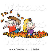 Vector of Happy Cartoon Kids Playing in a Pile of Autumn Leaves by Toonaday