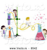Vector of Happy Cartoon Kids Working on a Chemistry Experiment at School by BNP Design Studio