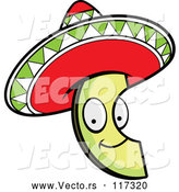 Vector of Happy Cartoon Mexican Avocado Slice with a Sombrero Hat by Cory Thoman