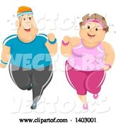 Vector of Happy Cartoon Overweight White Couple Jogging and Working out Together by BNP Design Studio