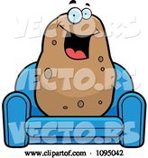 Vector of Happy Cartoon Potato Sitting on a Blue Couch by Cory Thoman