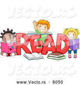 Vector of Happy Cartoon Preschool Children Beside the Word 'READ' by BNP Design Studio