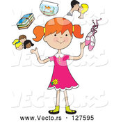 Vector of Happy Cartoon Red Haired Girl Juggling Her Friends, School Books, Goldfish, Parents and Ballet Slippers by Maria Bell