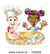 Vector of Happy Cartoon White Boy Making Frosting and Black Girl Making Cookies by AtStockIllustration