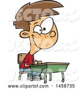 Vector of Happy Cartoon White Boy Sitting at His School Desk by Toonaday