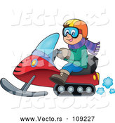 Vector of Happy Cartoon White Guy Driving a Snowmobile by Visekart