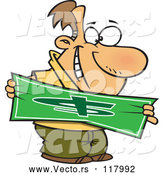 Vector of Happy Cartoon White Guy Stretching a Dollar by Toonaday