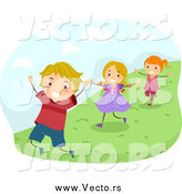 Vector of Happy Caucasian Energetic Children Running down a Hillside by BNP Design Studio