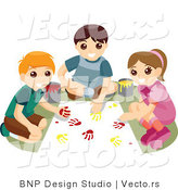 Vector of Happy Children Making Art with Paint Hand Prints by BNP Design Studio