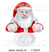 Vector of Happy Christmas Santa Claus Sitting with a Clean Plate and Holding Silverware by AtStockIllustration